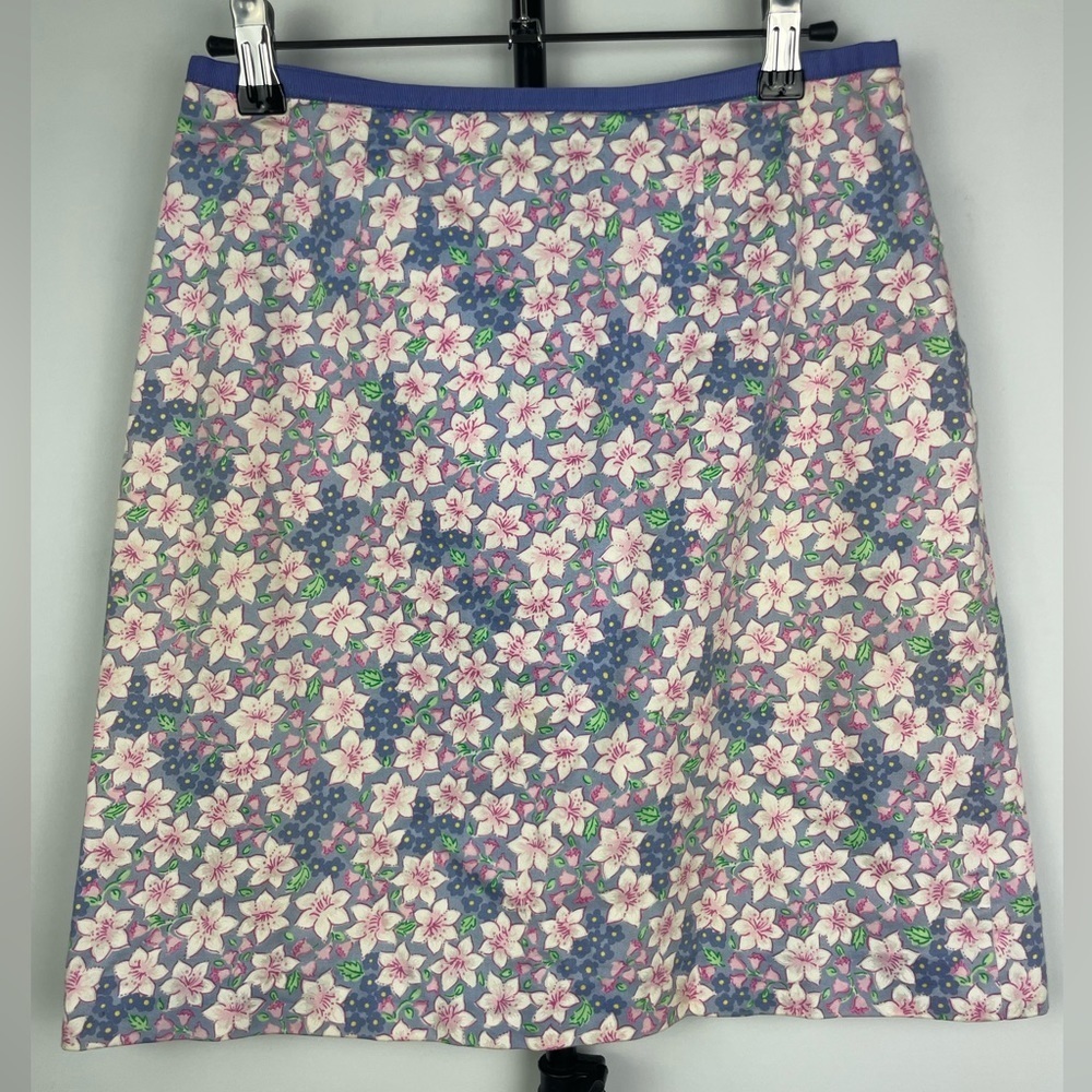 Vintage Lilly Pulitzer Blue Pink‎ Ditsy Flower 100% Cotton Mini Skirt
